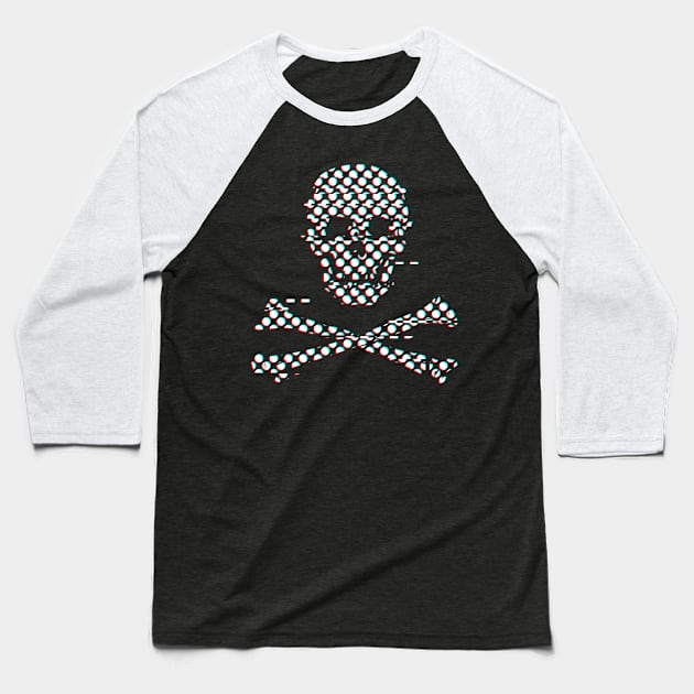 Skull Glitch Baseball T-Shirt by Dragonzilla